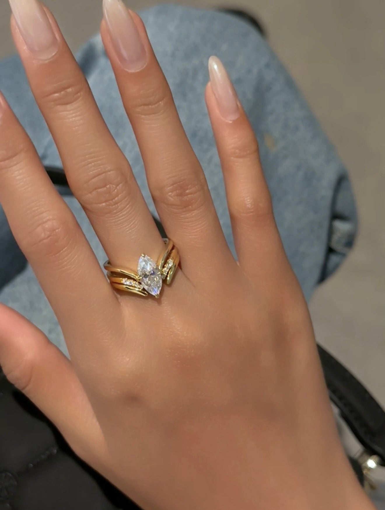 MARQUISE CUT MOISSANITE CLUSTER ENGAGEMENT RING SET