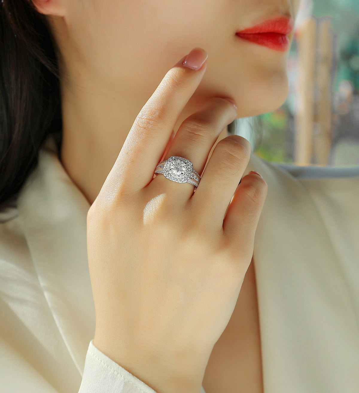 CUSHION CUT HALO MOISSANITE ENGAGEMENT RING (2 Carat)