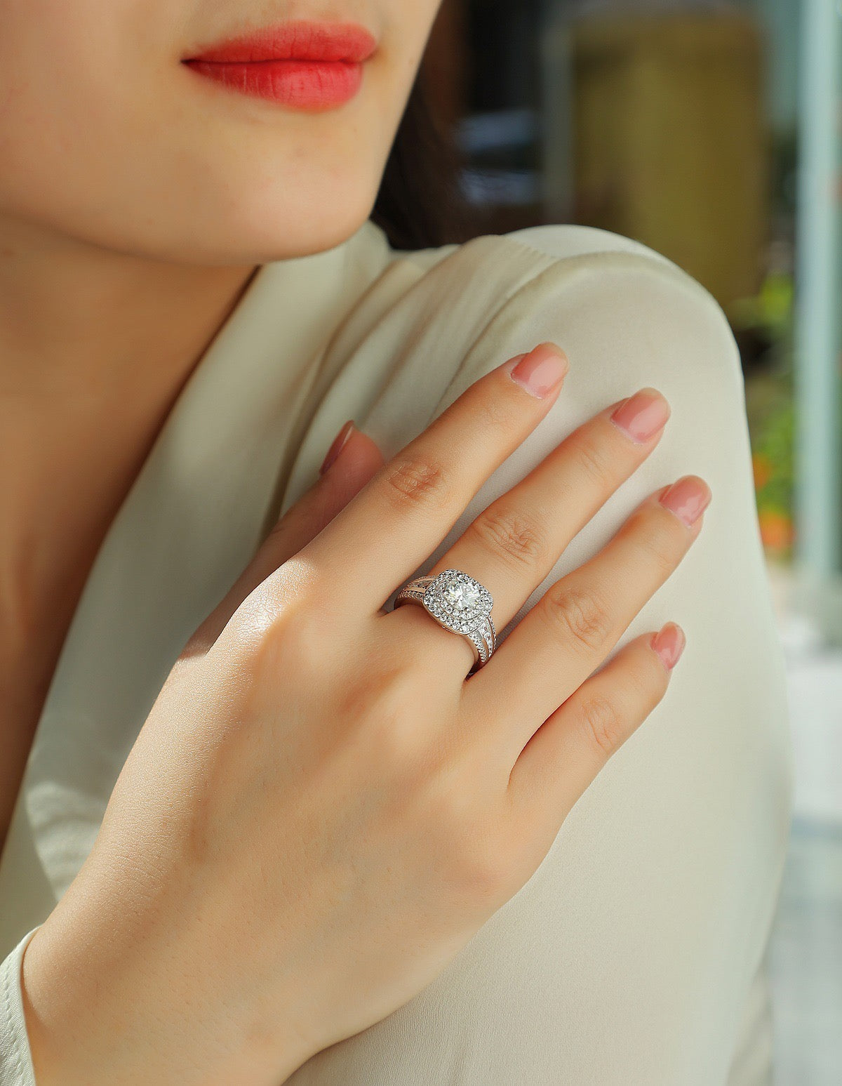 CUSHION CUT HALO MOISSANITE ENGAGEMENT RING (2 Carat)