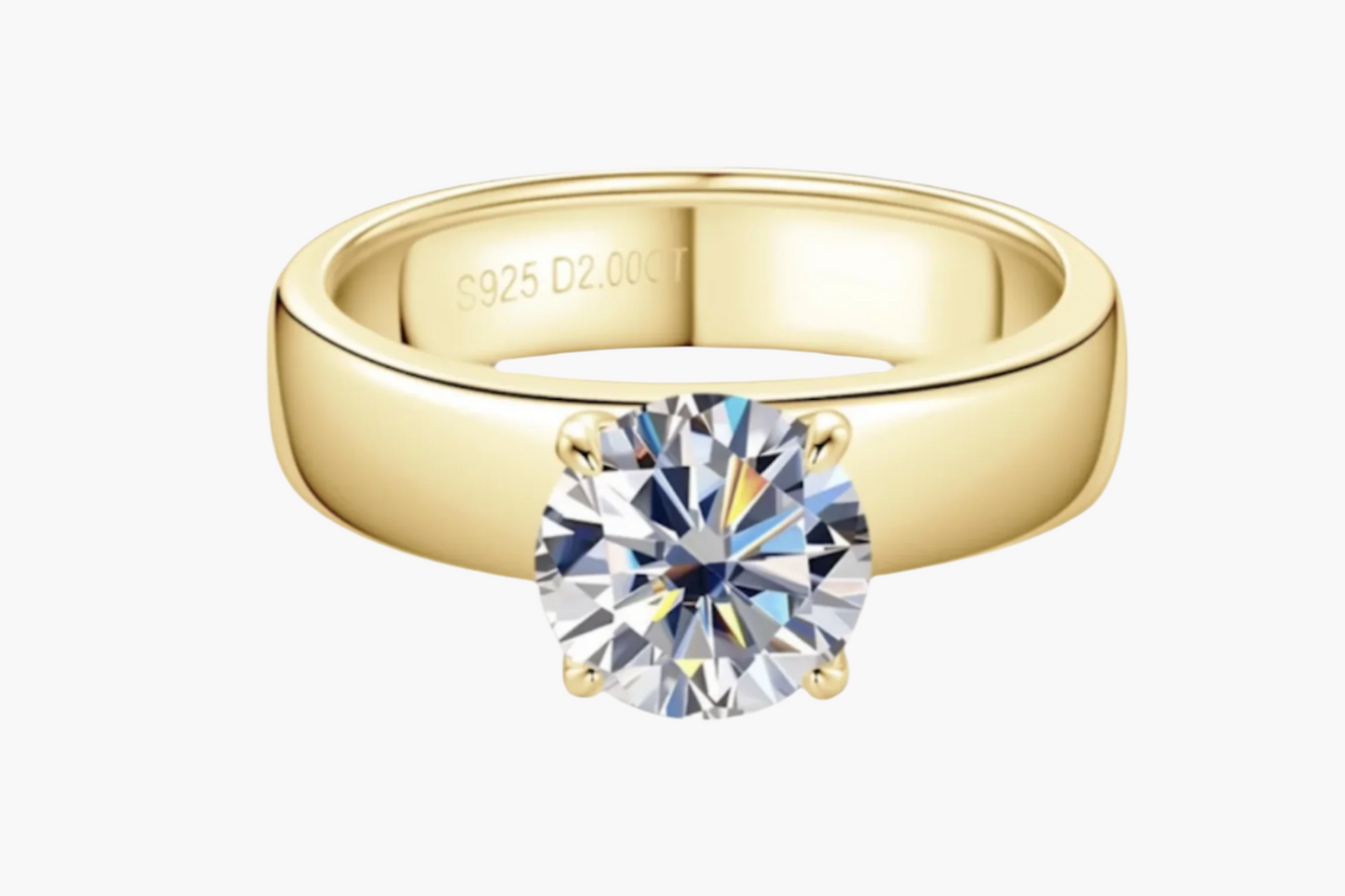 4-PRONG CLASSIC ROUND CUT SOLITAIRE MOISSANITE ENGAGEMENT RING (2 Carat)