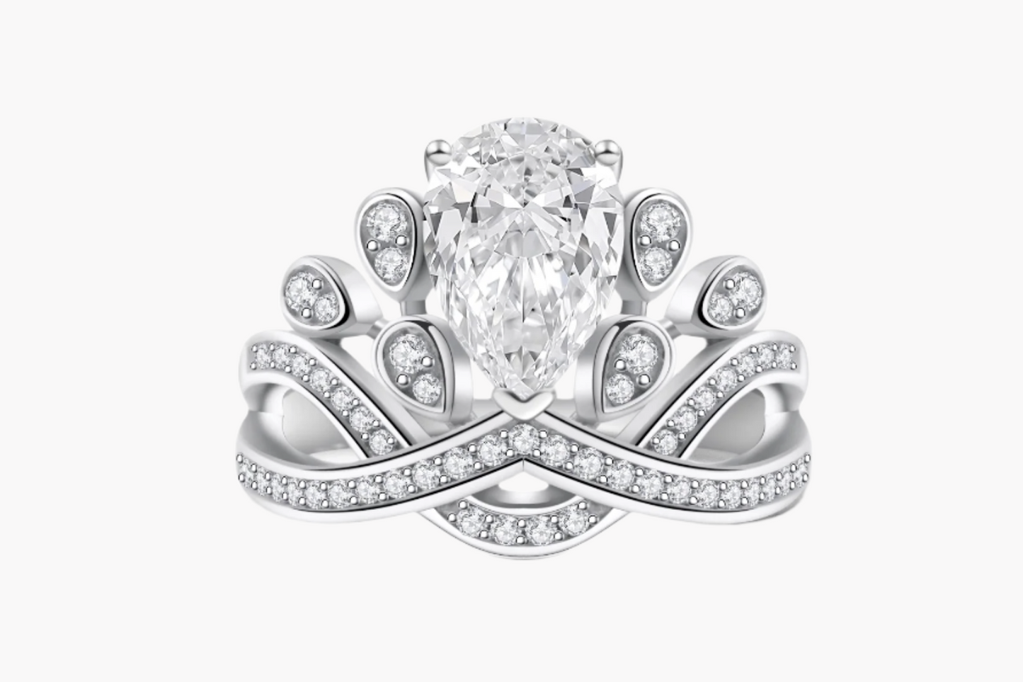 CROWN STYLE PEAR CUT MOISSANITE ENGAGEMENT RING (2 Carat)