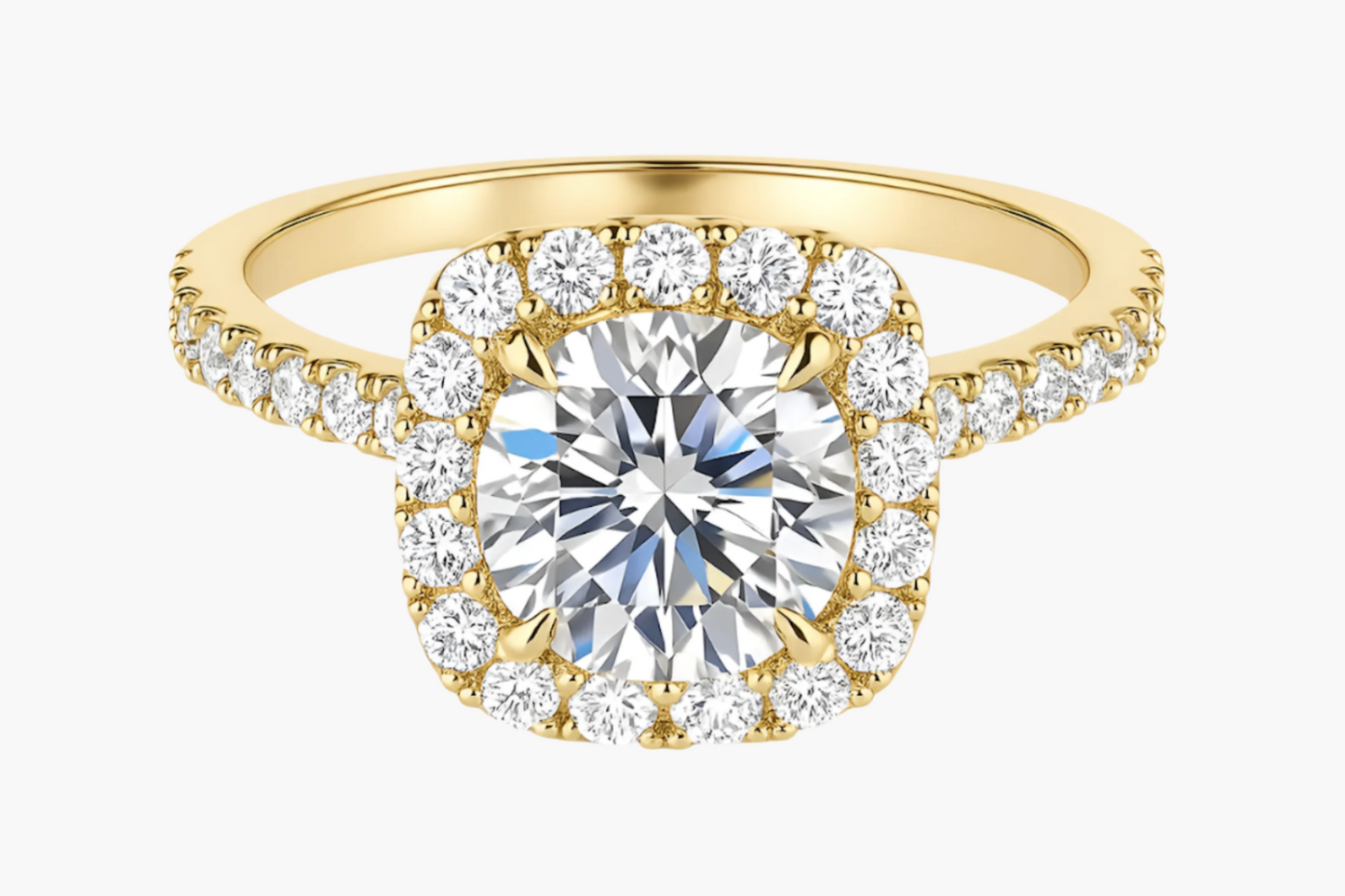CUSHION CUT HALO MOISSANITE ENGAGEMENT RING (2 Carat)