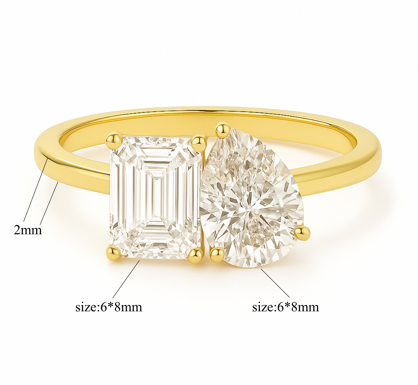 PEAR AND EMERALD CUT TOI ET MOI MOISSANITE ENGAGEMENT RING (3 Carat)