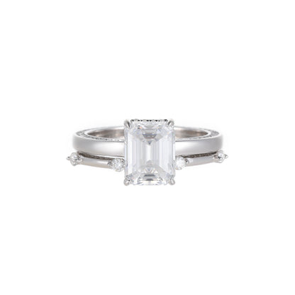 EMERALD CUT HIDDEN HALO MOISSANITE CLUSTER ENGAGEMENT RING SET (2.5 Carat)