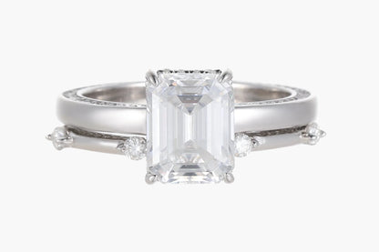 EMERALD CUT HIDDEN HALO MOISSANITE CLUSTER ENGAGEMENT RING SET (2.5 Carat)