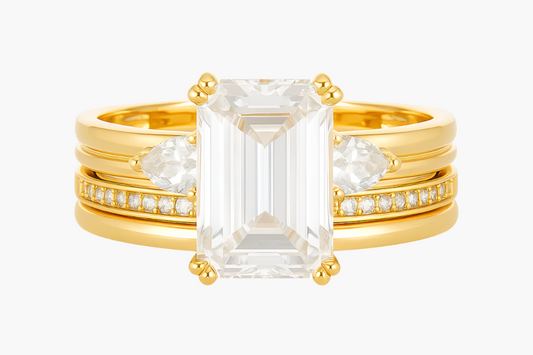 EMERALD CUT MOISSANITE CLUSTER ENGAGEMENT RING SET (3.5 Carat)