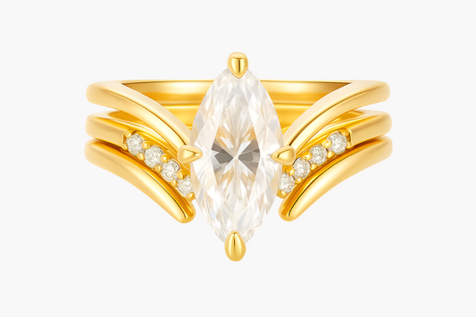 MARQUISE CUT MOISSANITE CLUSTER ENGAGEMENT RING SET