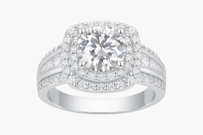 CUSHION CUT HALO MOISSANITE ENGAGEMENT RING (2 Carat)