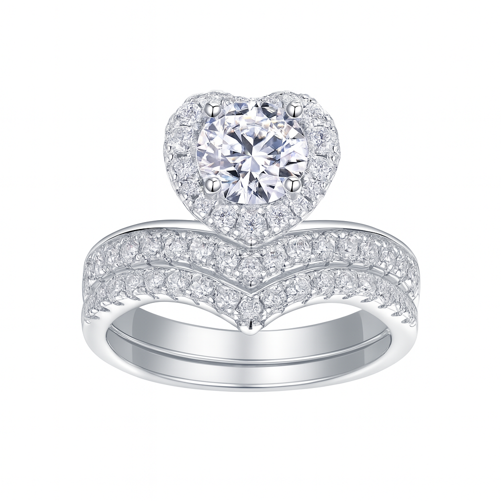 HEART HALO MOISSANITE CLUSTER ENGAGEMENT RING SET (1.5 Carat)