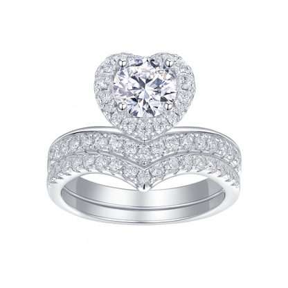 HEART HALO MOISSANITE CLUSTER ENGAGEMENT RING SET (1.5 Carat)