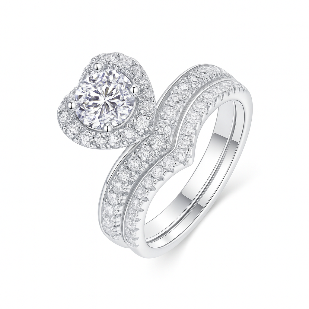 HEART HALO MOISSANITE CLUSTER ENGAGEMENT RING SET (1.5 Carat)