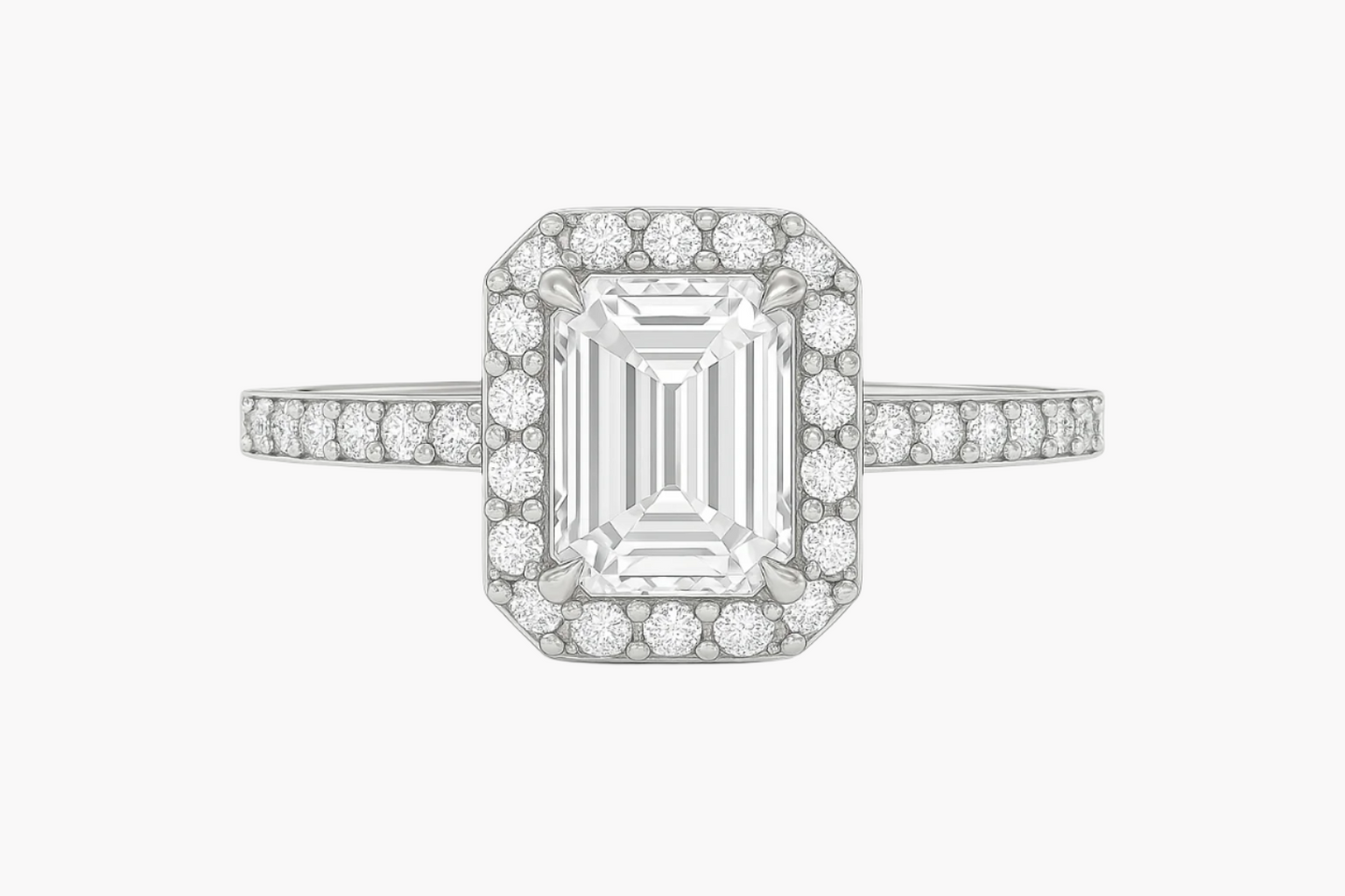 EMERALD CUT HALO MOISSANITE ENGAGEMENT RING (2 Carat)