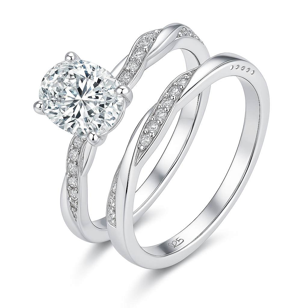 NESTED STACKING OVAL CUT MOISSANITE ENGAGEMENT RING (2 Carat)