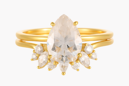 PEAR CUT MOISSANITE CLUSTER ENGAGEMENT RING SET (2 Carat)
