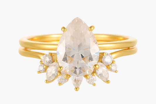 PEAR CUT MOISSANITE CLUSTER ENGAGEMENT RING SET (2 Carat)