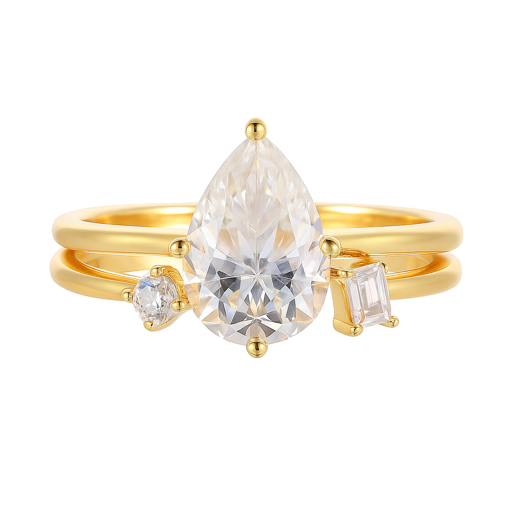 PEAR CUT MOISSANITE CLUSTER ENGAGEMENT RING SET (2 Carat)