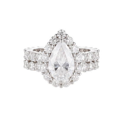 PEAR CUT MOISSANITE CLUSTER ENGAGEMENT RING SET (3 Carat)