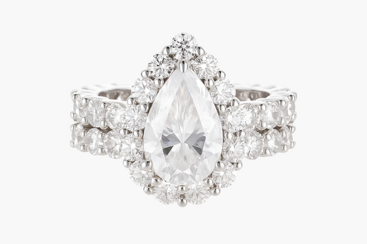 PEAR CUT MOISSANITE CLUSTER ENGAGEMENT RING SET (3 Carat)