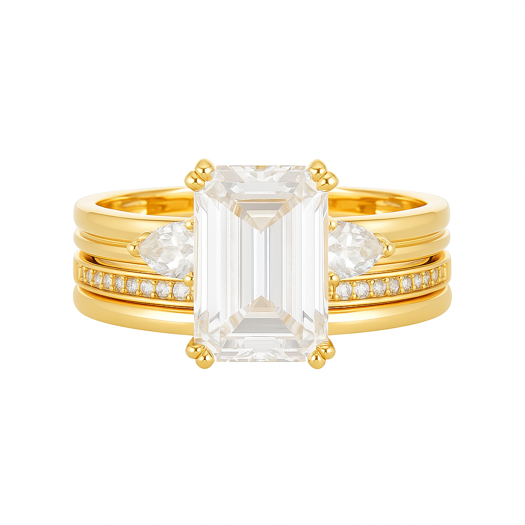EMERALD CUT MOISSANITE CLUSTER ENGAGEMENT RING SET (3.5 Carat)