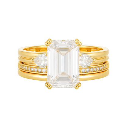 EMERALD CUT MOISSANITE CLUSTER ENGAGEMENT RING SET (3.5 Carat)