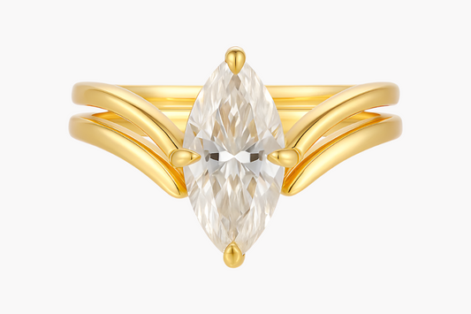 MARQUISE CUT MOISSANITE CLUSTER ENGAGEMENT RING SET