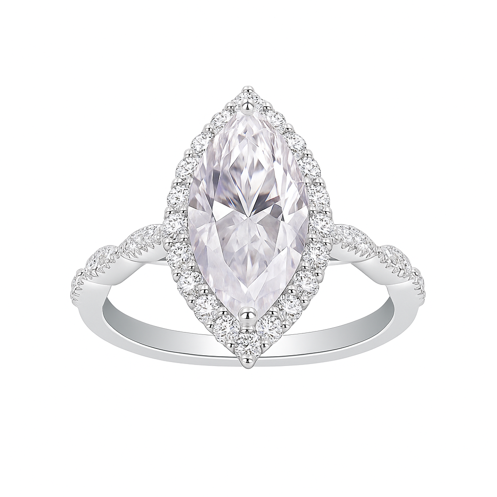 MARQUISE CUT HALO MOISSANITE ENGAGEMENT RING (5 Carat)