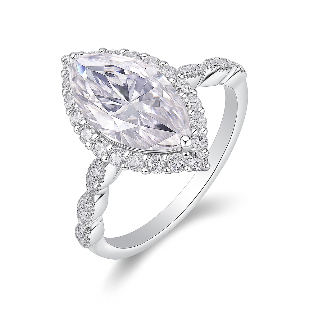 MARQUISE CUT HALO MOISSANITE ENGAGEMENT RING (5 Carat)