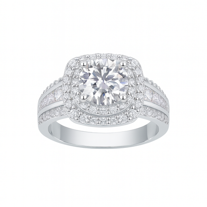 CUSHION CUT HALO MOISSANITE ENGAGEMENT RING (2 Carat)