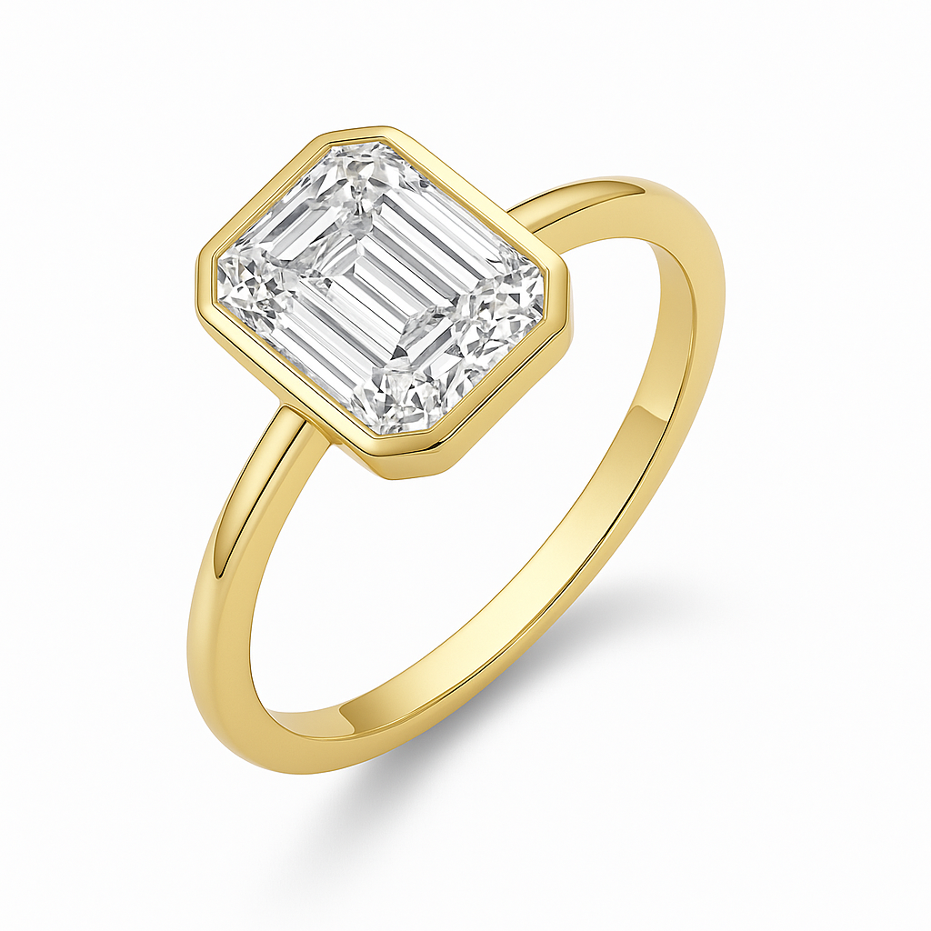 BEZEL SETTING EMERALD CUT MOISSANITE ENGAGEMENT RING