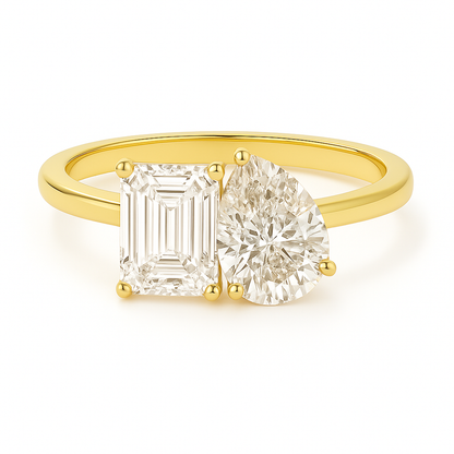 PEAR AND EMERALD CUT TOI ET MOI MOISSANITE ENGAGEMENT RING (3 Carat)