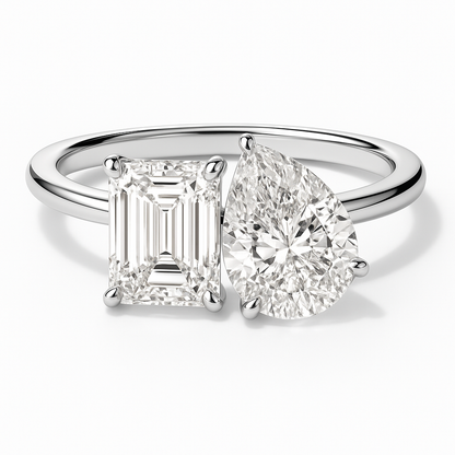 PEAR AND EMERALD CUT TOI ET MOI MOISSANITE ENGAGEMENT RING (3 Carat)