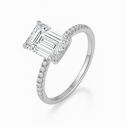 EMERALD CUT HIDDEN HALO MOISSANITE ENGAGEMENT RING