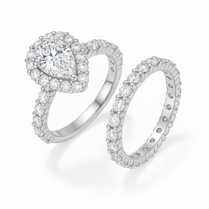 PEAR CUT MOISSANITE CLUSTER ENGAGEMENT RING SET (3 Carat)
