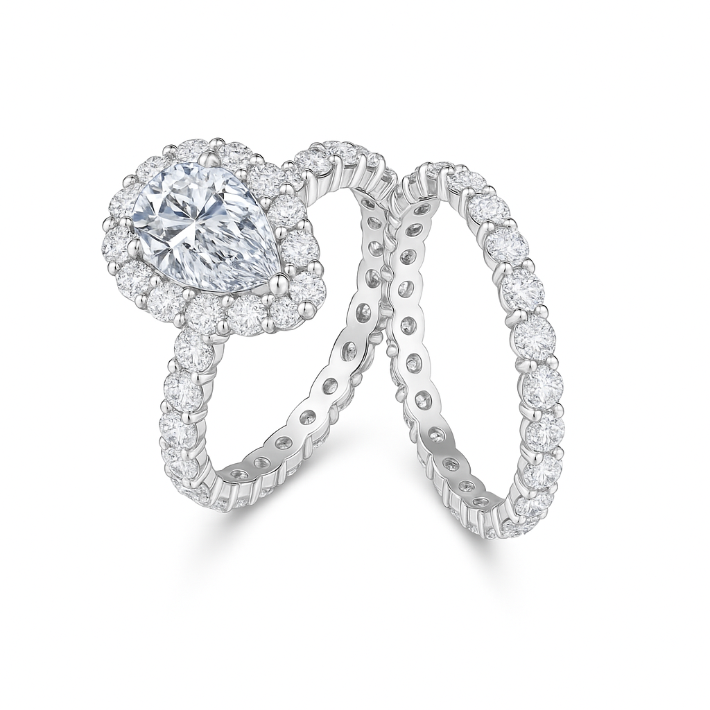 PEAR CUT MOISSANITE CLUSTER ENGAGEMENT RING SET (3 Carat)