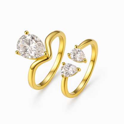 PEAR CUT MOISSANITE CLUSTER ENGAGEMENT RING SET (1.75 Carat)
