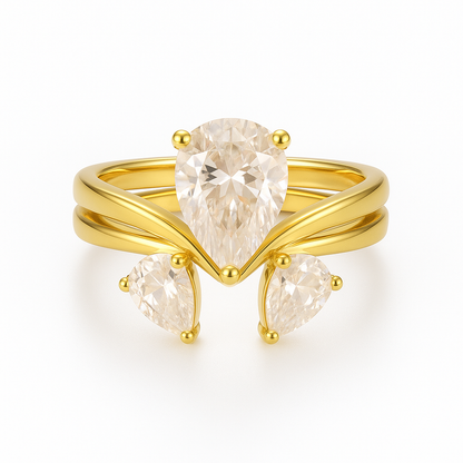 PEAR CUT MOISSANITE CLUSTER ENGAGEMENT RING SET (1.75 Carat)
