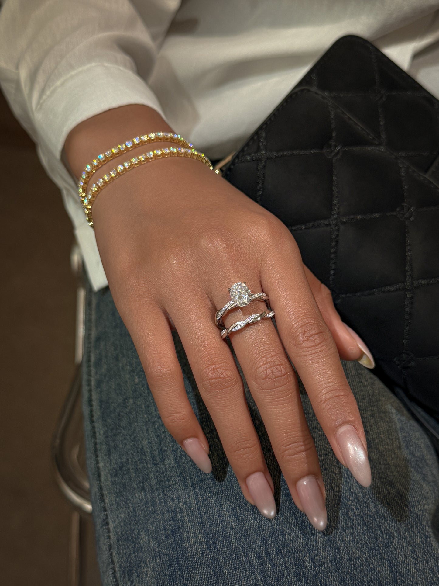 NESTED STACKING OVAL CUT MOISSANITE ENGAGEMENT RING (2 Carat)