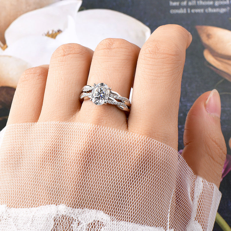 NESTED STACKING OVAL CUT MOISSANITE ENGAGEMENT RING (2 Carat)