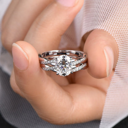 NESTED STACKING OVAL CUT MOISSANITE ENGAGEMENT RING (2 Carat)