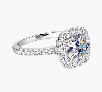 CUSHION CUT HALO MOISSANITE ENGAGEMENT RING (2 Carat)