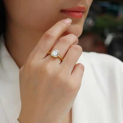 BEZEL SETTING EMERALD CUT MOISSANITE ENGAGEMENT RING
