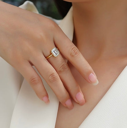 BEZEL SETTING EMERALD CUT MOISSANITE ENGAGEMENT RING