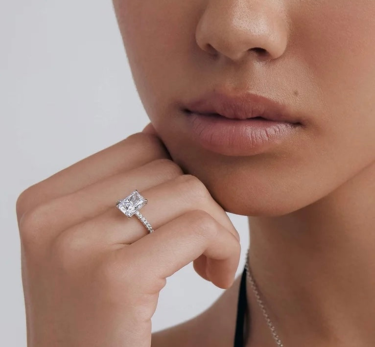 RADIANT CUT PAVÉ SET MOISSANITE ENGAGEMENT RING