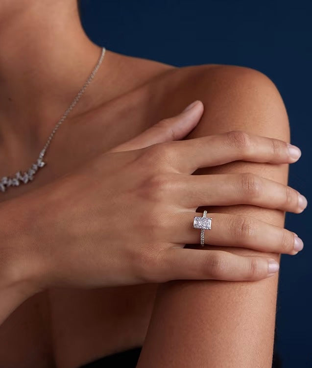 RADIANT CUT PAVÉ SET MOISSANITE ENGAGEMENT RING