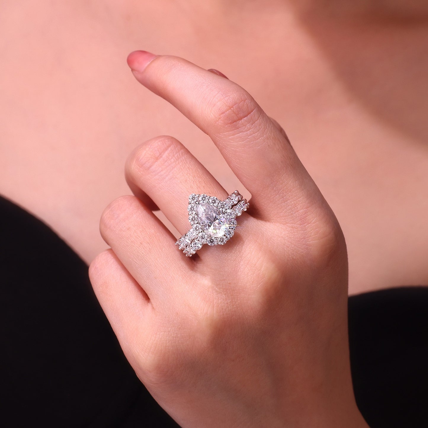 PEAR CUT MOISSANITE CLUSTER ENGAGEMENT RING SET (3 Carat)