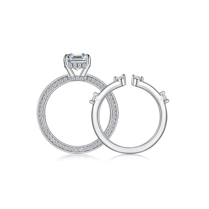 EMERALD CUT HIDDEN HALO MOISSANITE CLUSTER ENGAGEMENT RING SET (2.5 Carat)
