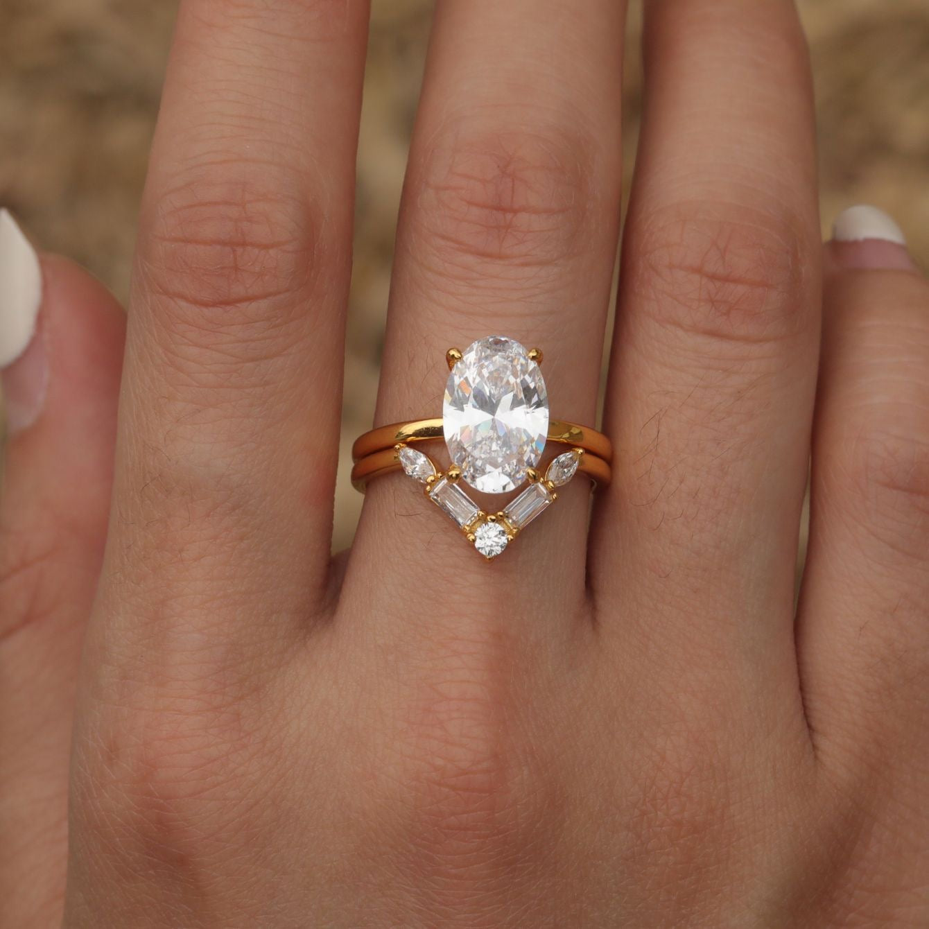 OVAL CUT MOISSANITE CLUSTER ENGAGEMENT RING SET (4.5 Carat)