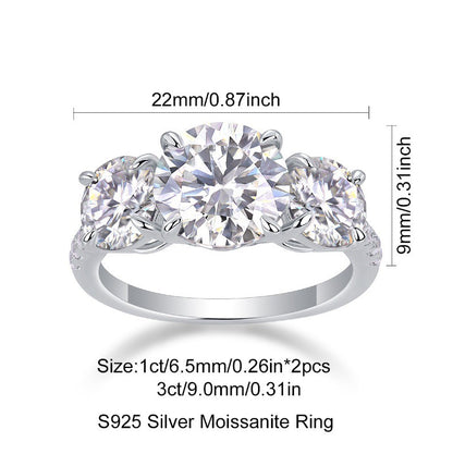 THRESS STONE ROUND CUT SOLITAIRE MOISSANITE ENGAGEMENT RING (3 Carat)