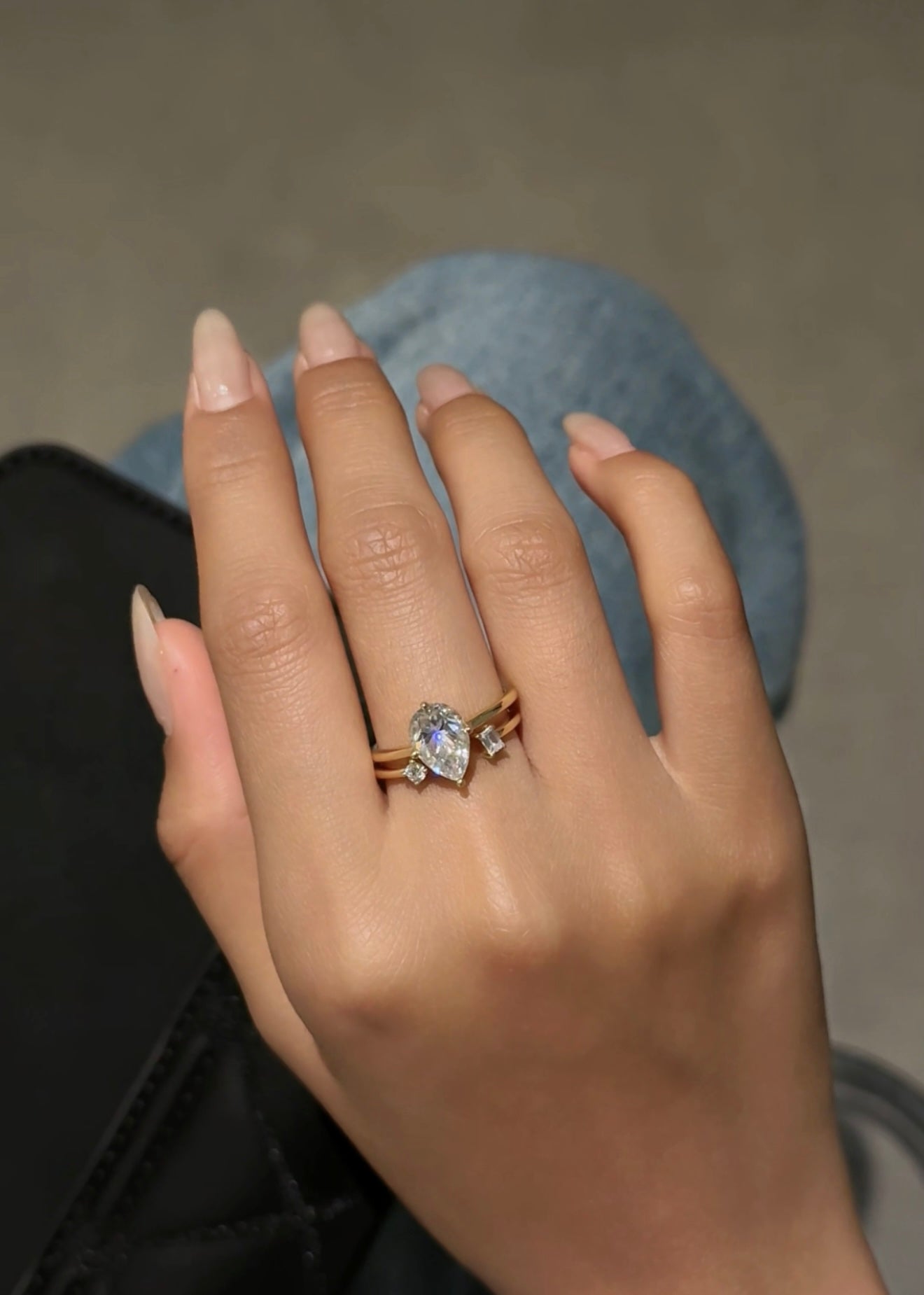 PEAR CUT MOISSANITE CLUSTER ENGAGEMENT RING SET (2 Carat)