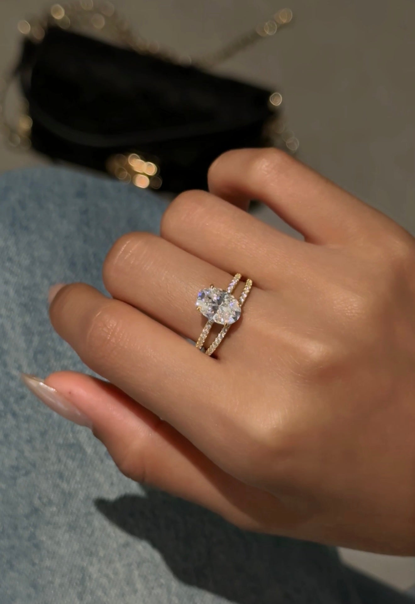 OVAL CUT MOISSANITE CLUSTER ENGAGEMENT RING SET (2.5 Carat)